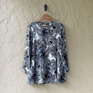 Chico's Women 0 - Small Multicolor Pima Cotton Button Sleeve Paisley Tunic NWOT